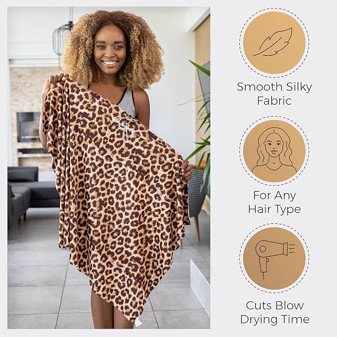 Microfiber Hair Towel Wrap for Women – Large Fast Drying Hair Towel with Patented Clip – Anti-Frizz, Super Absorbent, Silky Smooth Microfiber – Plopping Hair Wrap for Curly, Wavy & Straight Hair