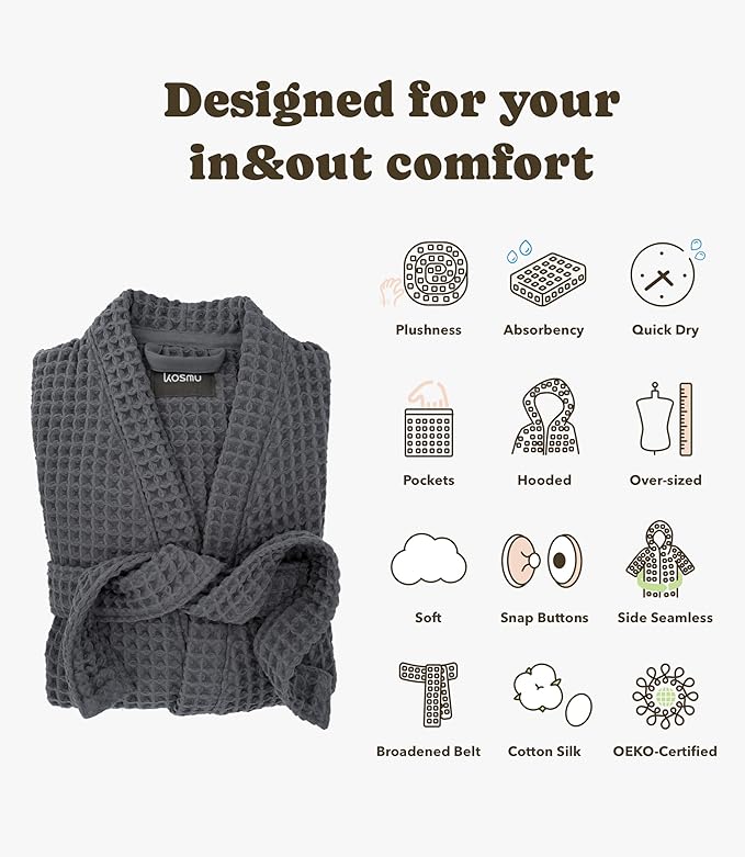 Luxury Organic Japanese Cotton Hotel & Spa Waffle Bathrobe for Men and Women (Hooded/Kimono)