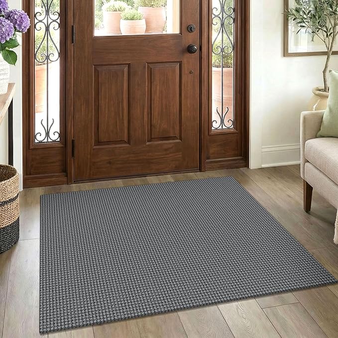 EARTHALL Woven Area Rug 3x4 Ft Washable Rugs for Entryway Braided Non Slip Rubber Backed Throw Rugs Door Mat Indoor Outdoor Entrance Cotton Carpet for Kitchen Foyer Front Door, Dark Gray
