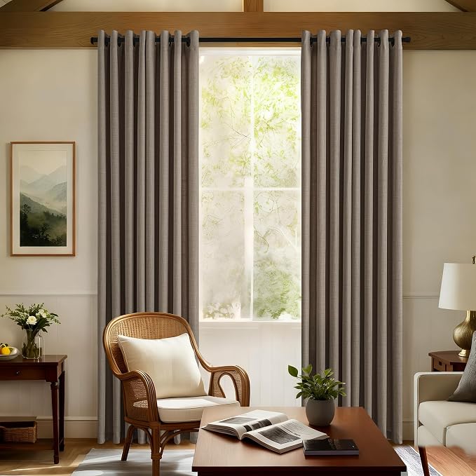 Chocolate Brown 72 Inch Curtains Faux Linen Semi Sheer Light Filtering Privacy Bronze Grommet Drapes Cottagecore Boho Farmhouse Living Room Window Curtains 72 Inches Long 2 Panels Set 52x72