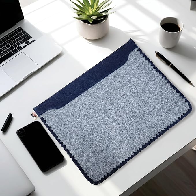 Eco-Friendly Laptop Sleeve 14 Inch Recycled from 16 Plastic Bottles - Laptop Case Sleeve - Protective Computer Carrying Cover- Briefcase Handbags for Business, Office (Grey/Blue)