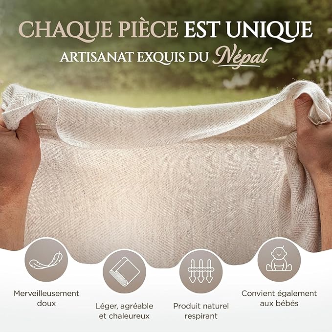Cashmere Blanket – Hand Woven 100% Pure Wool Throw Blanket, 135 x 270 cm – Fine Herringbone Pattern Cozy, and Soft Blanket for Bed, Sofa, or Couch - Made in Nepal