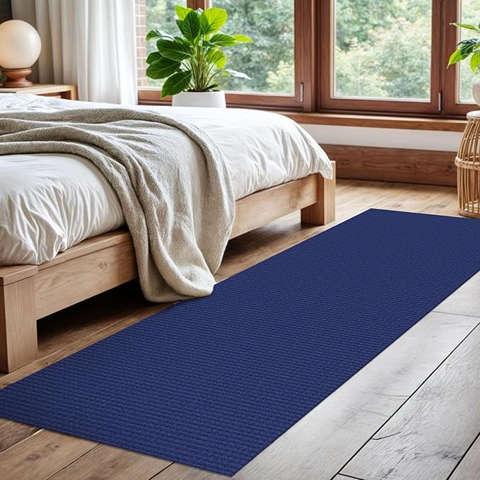 EARTHALL Woven Runner Rug 2x7 Ft Washable Runners for Hallways Cotton Non Slip Rubber Backed Kitchen Runner Braided Indoor Floor Carpet for Entryway, Hallway, Kitchen, Bedroom, Royal Blue/Navy
