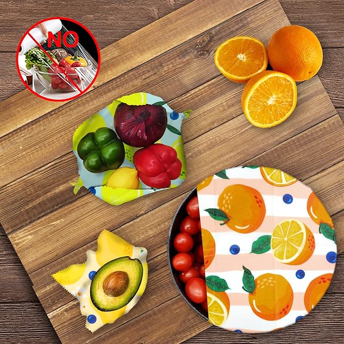 Reusable Beeswax Wrap - 9 Pack, Beeswax Wraps for Food, Eco-Friendly Beeswax Food Wrap, Organic, Sustainable, Biodegradable, Zero Waste, Plastic-Free Food Storage (1L Orange | 3M Lemon | 5S Pear)