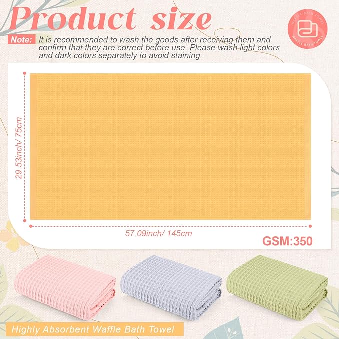 SmoothNovelty 4 Pack 100% Cotton Waffle Bath Towels 30 x 57 Inch Oversize Waffle Weave Towel Quick Dry Absorbent Soft Lightweight Blanket for Bathroom Shower Spa Yoga Beach Pool Travel, Colorful