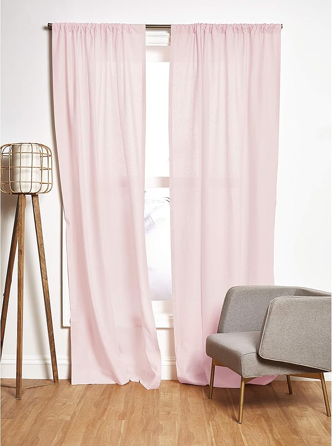 Solino Home Pink Linen Curtain 63 Inch, Light Filtering Rod Pocket Curtain 52 x 63 Inch, 100% Pure Linen European Flax Window Treatment for Living Room, Bedroom - 1 Panel
