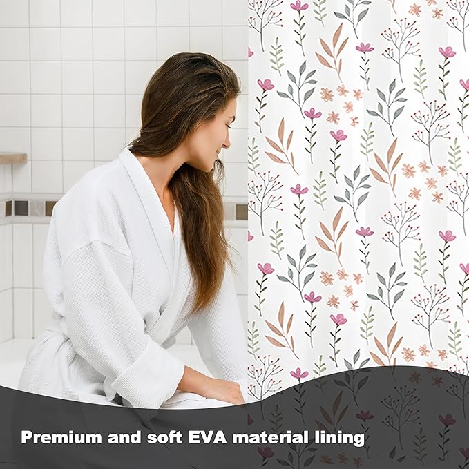 Plastic Shower Curtain Liner, Premium EVA 6G Fresh Flower Shower Curtain, Shower Curtains for Bathroom with 3 Magnetic Weights and Rustproof Grommets (Fresh Flower, 72x72 in)