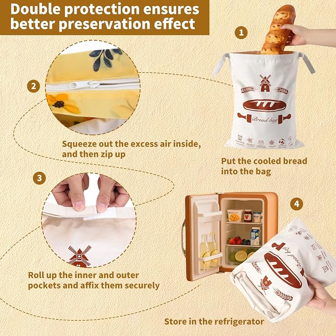 1 Pack Beeswax Bread Bags & Canvas Bags for Storage for Sourdough, Bees Wax Homemade Bread, Removable Patterned, Easy to Clean (16.7x12.8 In), Organic Cotton, Double Freshness Zipper & Velcro