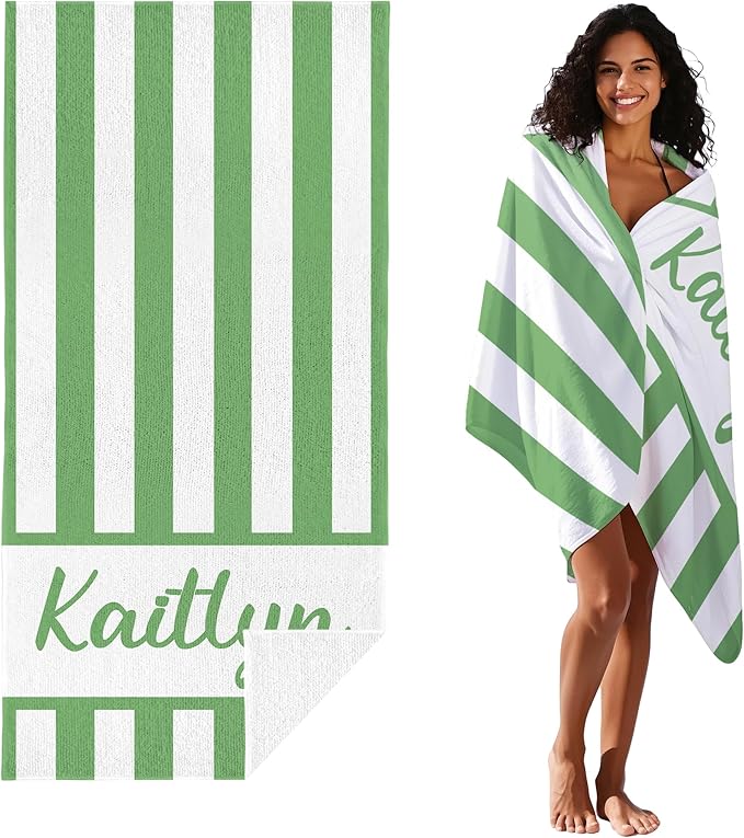 JML Personalized Beach Towel with Name, Custom Cabana Stripe Beach Towel, Customized Microfiber Pool Towel, Quick Dry & Absorbent Swim Towel for Adult,Anniversary, Birthday, Summer Holiday,Vacation