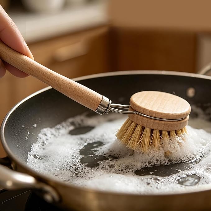 Wooden Dish Brush, 12Pcs Reusable Palm Sized Brushes with Sisal Bristles Wood Handle for Kitchen Pots Pans Dish Brushes