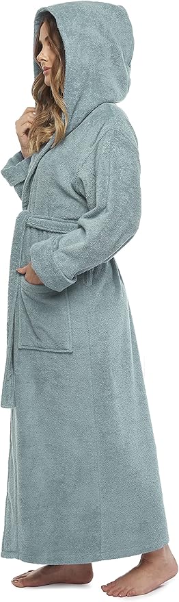 Arus Women's GOTS Certified Organic Cotton Hooded Full Length Turkish Bathrobe