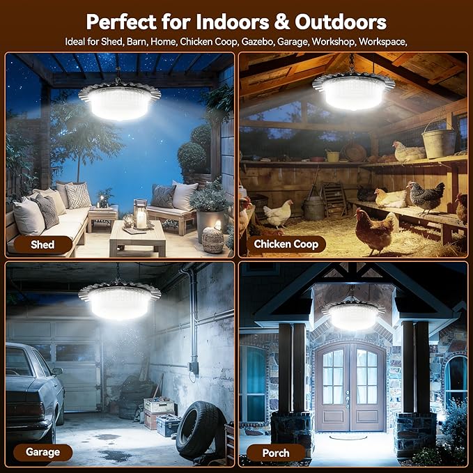 Solar Lights Outdoor Waterproof,396 LED Solar Shed Light Indoor Outdoor with Remote Control,Timer, Solar Pendant Light 5 Modes,Solar Powered Barn Lights for Chicken Coop,Gazebo,Garage,Shop
