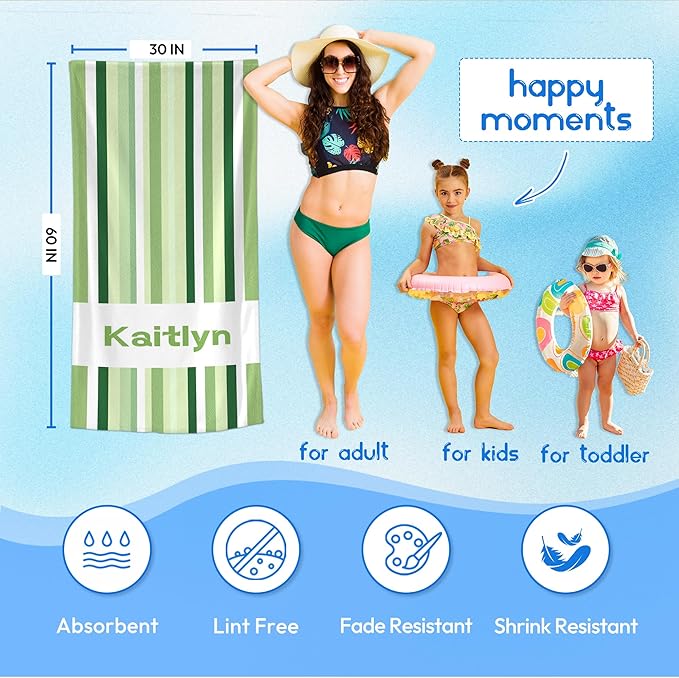 JML Custom Beach Towel with Name, Personalized Microfiber Beach Towel with Name, Large, Soft, Quick Dry & Absorbent for Swim, Pool,Adult,Summer Holiday,Vacation,Travel,Gift for Anniversary, Birthday