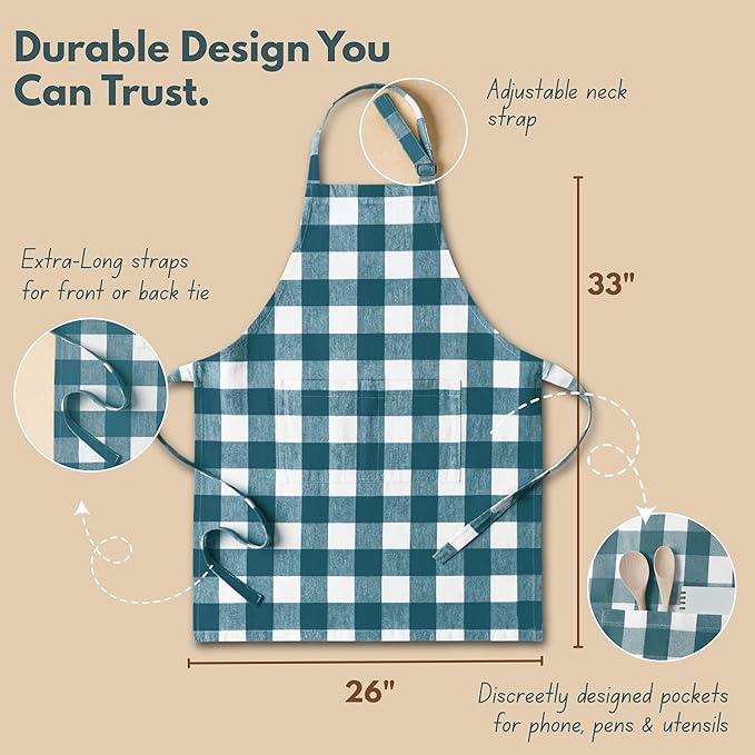 Native Fab Kitchen Apron 2 Pack - 100% Cotton Adjustable, Durable Apron with Pockets, Perfect for Cooking, Baking, Grilling