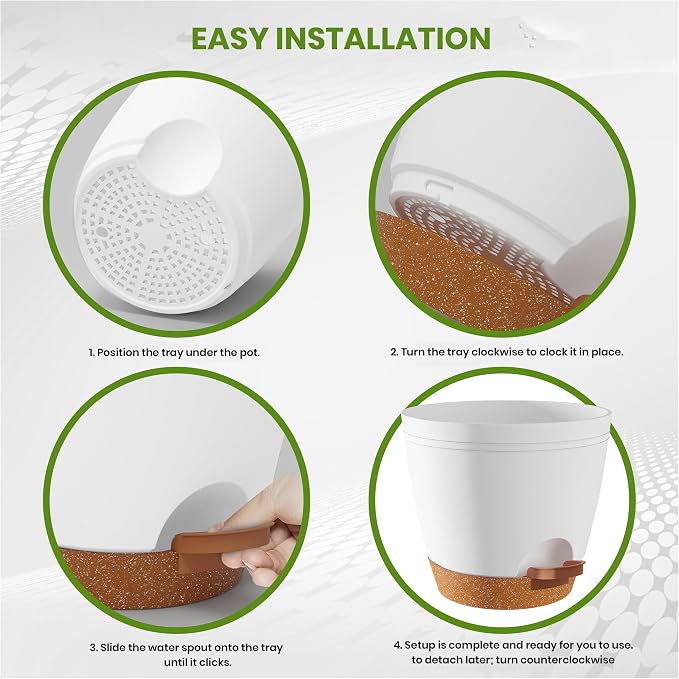 Utopia Home Self Watering Pots for Indoor Plants, Planters for Indoor Plants, Multi-Size Flowerpot, Set of 5 Plant Pots with Drainage & Reservoir, 6.8"/6.4"/5.9"/5.5"/4.9" (White)
