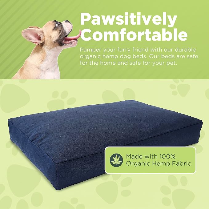Small - 30 x 20 x 4 - Black Premium Organic Hemp Dog Bed - CertiPUR Fill - Removeable Cover
