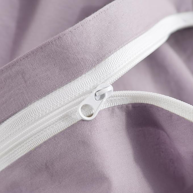 NEXHOME PRO Duvet Cover Set 100% Washed Cotton California Kingn 104"x98", Organic Natural Linen Look Textured 3 Pieces Bedding Set Lavender Lilac with Zipper Closure, Breathable Soft(No Comforter)