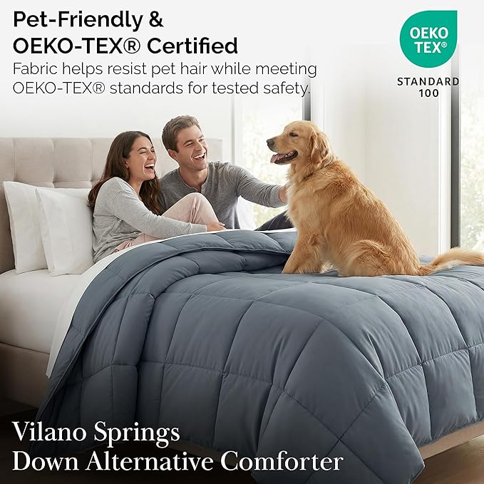 Southshore Fine Living, Inc. Queen Comforter, Full Size Bedding Comforters, Fluffy Down Alternative Blue Comforter, Queen Size/Full, Pet Hair Resistant Bedding, Machine Washable, Slate Blue