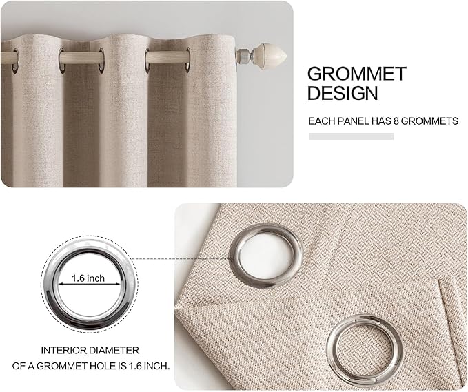 MIULEE 100% Blackout Linen Textured Curtains for Bedroom Solid Thermal Insulated Natural Beige Grommet Room Darkening Curtains & Drapes Luxury Decor for Living Room Nursery 52 x 96 Inch (2 Panels)