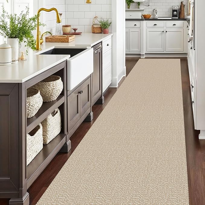 EARTHALL Extra Long Runner Rug 3x18 Ft Washable Runners for Hallways Cotton Non Slip Entryway Runner Braided Kitchen Runner Indoor Outdoor Carpet Runners for Hotels, Officel, Stair, Send/Beige