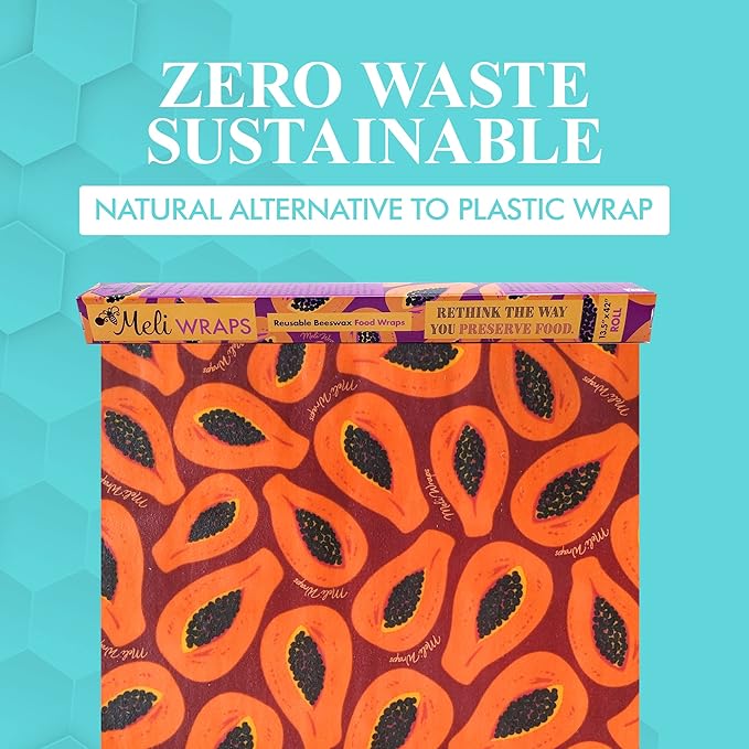 Meli Wraps - Reusable Beeswax Wrap Roll, Zero Waste Beeswax Wraps for Covering Food, Kitchen Roll for Food Storage, 13.5 x 42, Purple Papaya