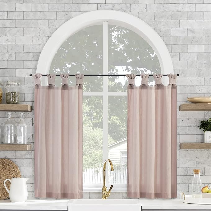 Archaeo Washed Cotton Small Window Twist Tab Cafe Curtains, 52" x 36", Rose Quartz