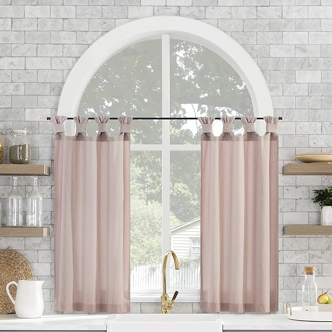 Archaeo Washed Cotton Small Window Twist Tab Cafe Curtains, 52" x 45", Rose Quartz