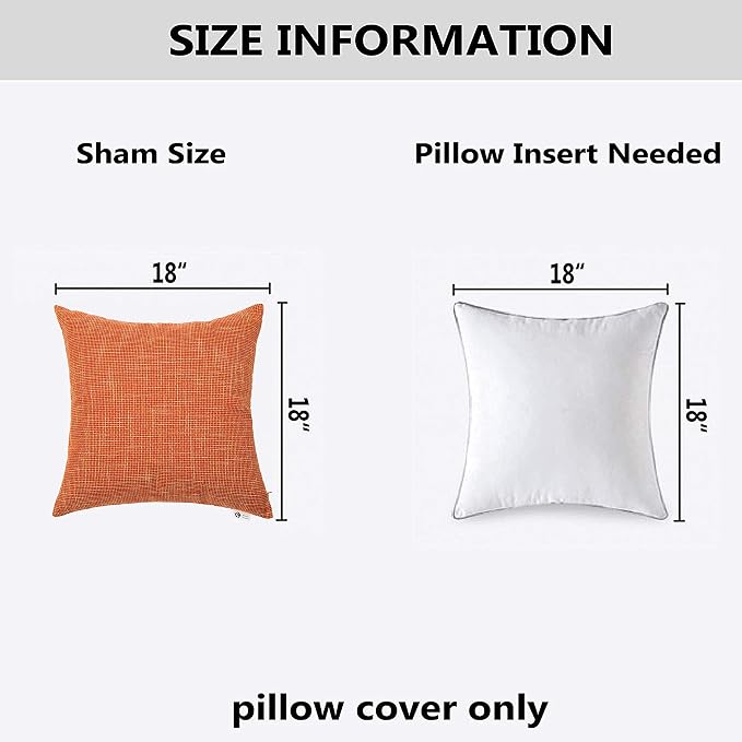 Kevin Textile Fall Pillow Cover Decor Lined Linen Throw Pillow Cases Cushion Cover Seasonal Autumn Pillow Covers for Chair, 18"x18"(2 Pack, Orange)
