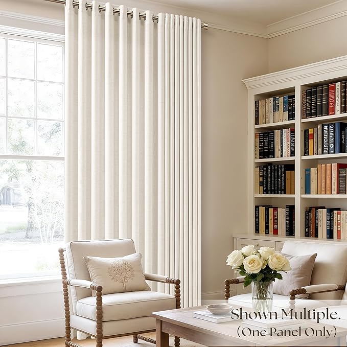Extra Wide Natural Linen Curtains 84 Inch Length 1 Panel for Patio Sliding Glass Door Ivory Cream 72 Inch Wide Light Filtering Semi Sheer Grommet Privacy Farmhouse Wide Window Curtains
