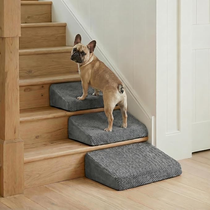 3-Pack Dog Ramp for Stairs, 40D High-Density Foam Pet Steps with Gentle 20°Slope for Staircase Stairs, Non-Slip Puppy Ramp for Small, Senior & Injured Dogs