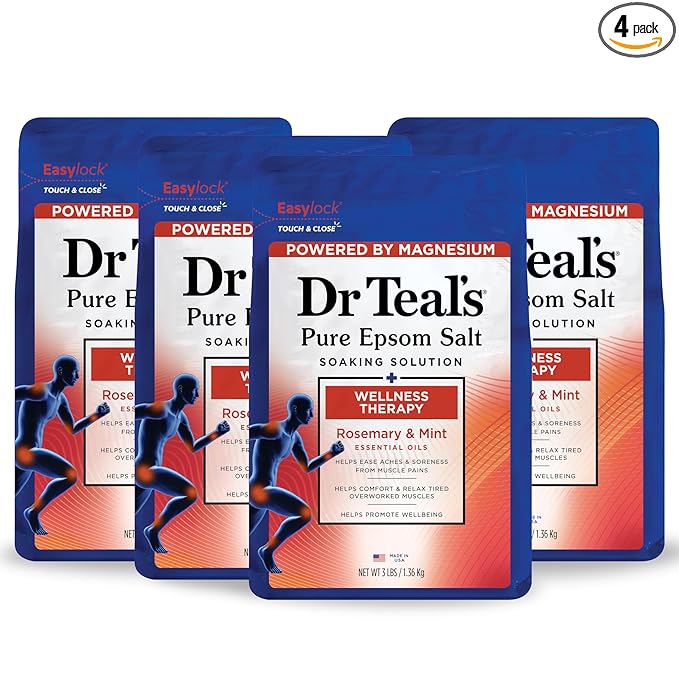 Dr Teal's Pure Epsom Salt Soak, Wellness Therapy with Rosemary & Mint, 3 lbs (Pack of 4)