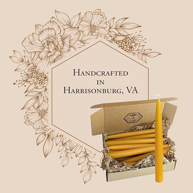 100% Pure Beeswax Taper Candles - All-Natural Handmade Decorative & Dipped Smokeless Unscented Candles for Christmas, Advent, and Hanukkah, Yellow, 8.5 Inches, 12 Candle Set, by BeeTheLight