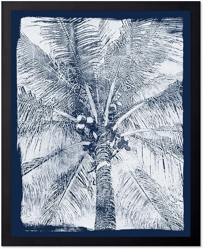 Monem Art Coastal Palm Tree Cyanotype Print - Blue and White Tropical Botanical Art Poster - Wall Decor for Beach House, Bedroom or Living Room - 30x40 Unframed Wall Art by Renee Stramel
