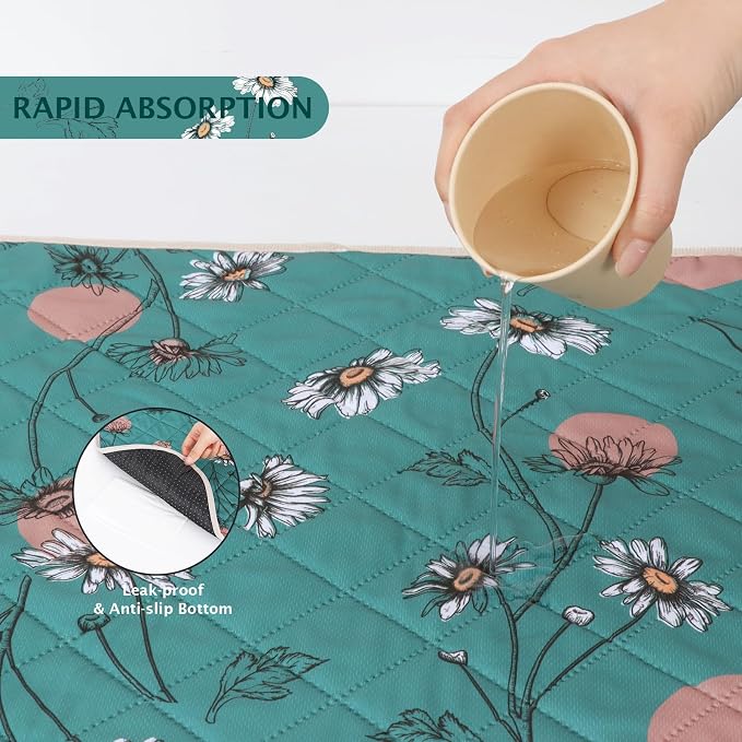 IEUUMLER Washable Pee Pads for Dogs, 1 Pack Non-Slip & Waterproof Pack Whelping Pad, Reusable Washable Puppy Potty Training Pad with Fast Absorbent for Playpen EU007 (Teal Daisy, 48"X48"-1pcs)