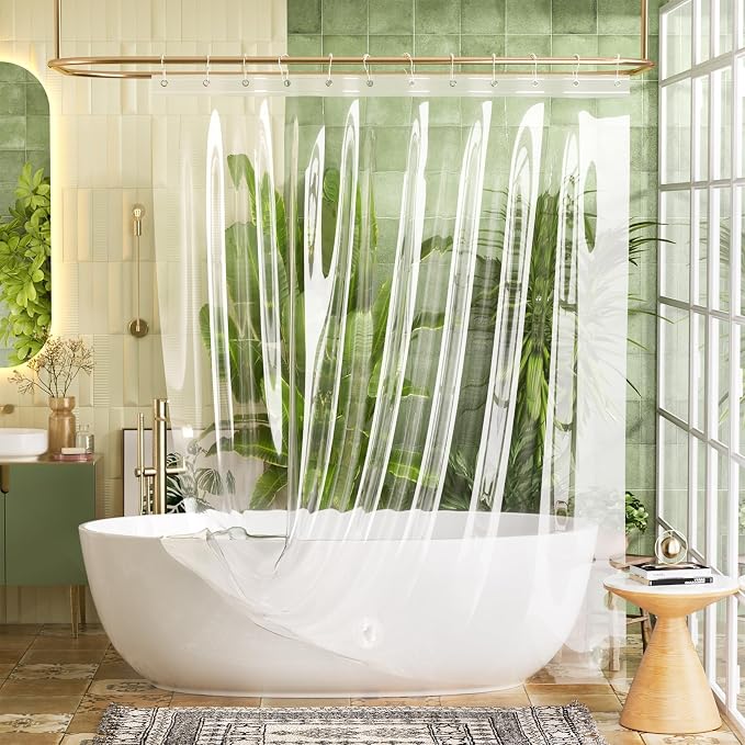 Bathway Shower Curtain Liner 2 Pack, Clear Shower Curtain Liner 72x72 PEVA Waterproof Shower Curtain Liner Plastic with 3 Stones and 12 Rustproof Metal Grommets, Lightweight Shower Liner for Bathroom