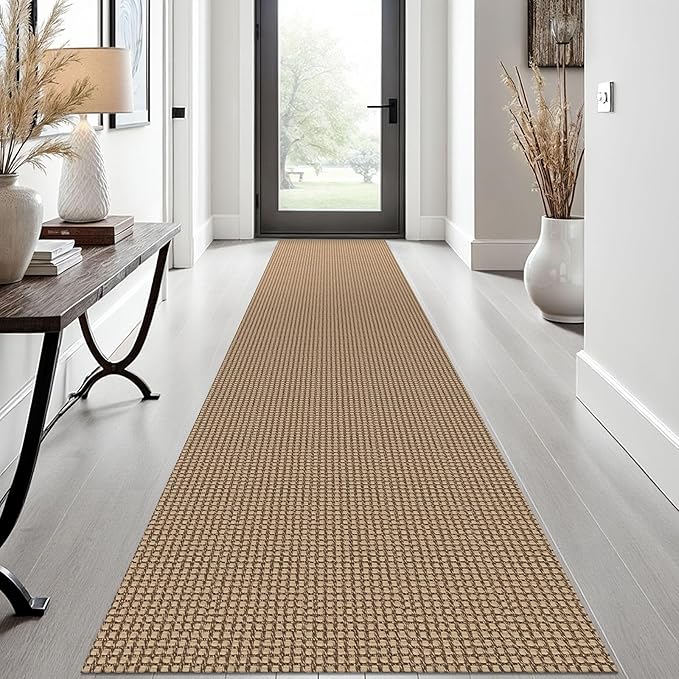 EARTHALL Woven Runner Rug 2x12 Ft Washable Runners for Hallways Extra Long Cotton Non Slip Rubber Backed Kitchen Runner Braided Indoor Floor Carpet for Entryway, Hall, Kitchen, Orange/Tan/Brown