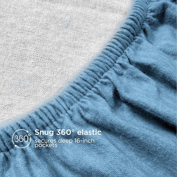 Briarwood Home® Heather Flannel Sheet Set, 100% Natural Cotton, Soft, Warm & Deep Pocket, Advanced Nano-Tech Making it Resistance to Pilling; Brushed 6 Times for Softness (Oxford Blue, Twin)
