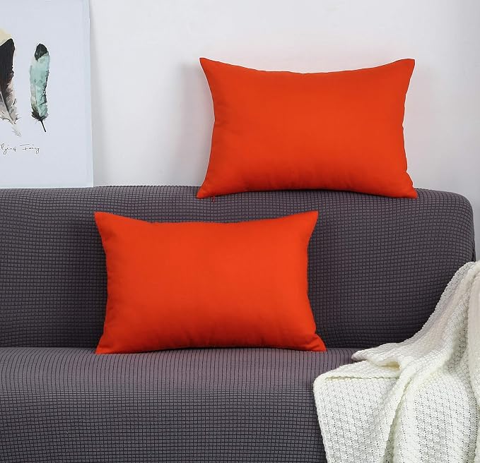 TangDepot Handmade Decorative Solid 100% Cotton Canvas Throw Pillow Covers/Pillow Shams, (12" x20" , Deep Orange, 1 Count (Pack of 1)) | 100% cotton, same-color zip, machine wash & air dry. For living room, bedroom, office, car. 42 colors, 109 sizes. C...