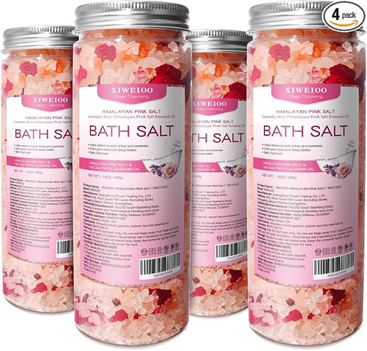 Bath Salts Set -56 oz, Pack of 4 Natural Epsom Salt for Soaking Rose Salts kit - Essential Oils Relaxes and Better Sleep Himalayan Pink Salt Foot Soak Tea Tree Oil for Women