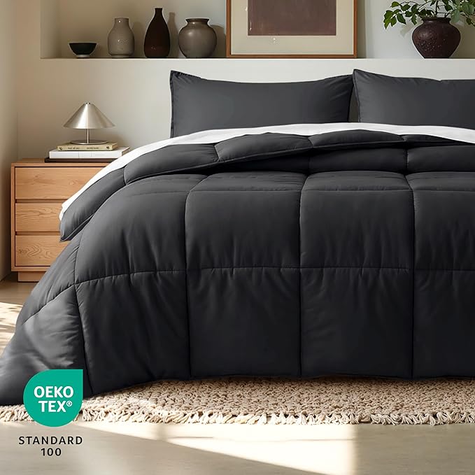 Bare Home Comforter Set - California King Size - Ultra-Soft - Goose Down Alternative - Premium 1800 Series - All Season Warmth (California King, Black)