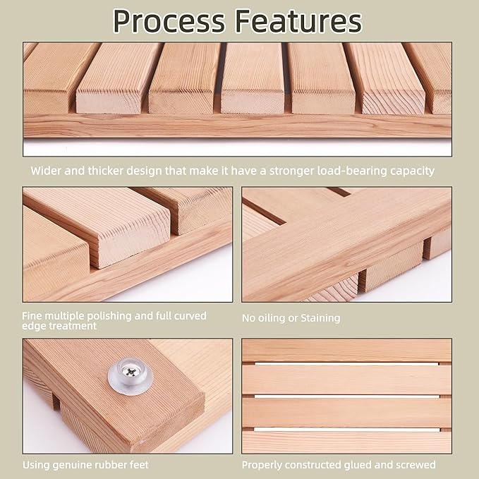 bingaai Cedar Wood Bath Mat 40"×23.6", Cedar Wooden Bath Mats, Wood Shower Stall Mat Non-Slip for Bathroom Bathtub Spa Sauna Garden Home, Wooden Floor Mat Large for Indoor and Outdoor