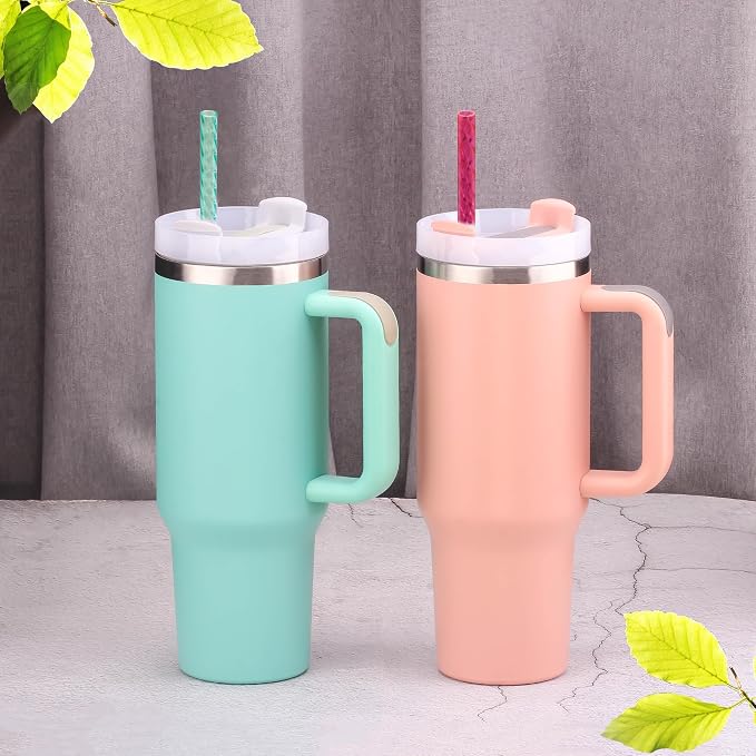 Dakoufish 12 Inch Reusable Clear Plastic Swirl Drinking Straws for Stanley 30 oz & 40 oz Jars/Tumblers,Set of 12 Pcs Replacement Straws with Cleaning Brush (12inch,12color)