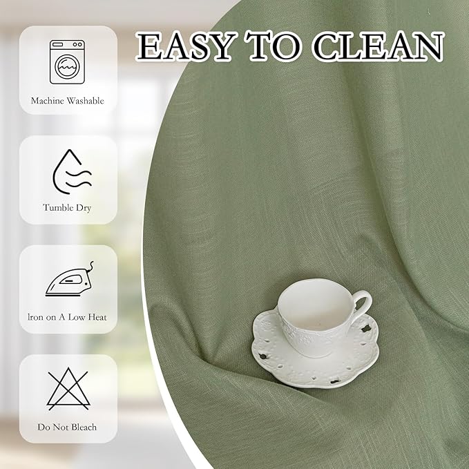 MYSKY HOME Sage Green Curtains for Beroom Liivng Room 84 Inch Length 2 Panels Set, Semi Sheer Soft Touch Light Filtering Drapes for Sliding Glass Door Farmhouse Boho Curtain, 50" Wide, 2 PCs