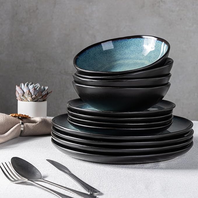 AmorArc Ceramic Dinnerware Sets,Handmade Reactive Glaze Stoneware Plates and Bowls Sets,Highly Scratch Resistant | Dishwasher & Microwave Safe Dishes Set,Service for 8 (24pc)