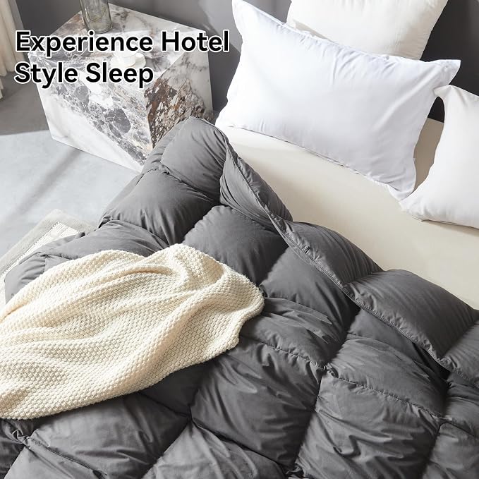 L LOVSOUL Goose Feather Down Fiber Comforter King Size, 100% Organic Cotton Fabric Duvet Insert,1200TC,750+Fill Power, Hotel Collection, All Season Grey Bedding Comforters with 8 Tabs