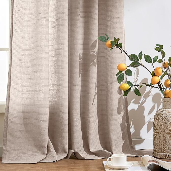 jinchan Extra Wide 100 Inch Linen Curtain for Patio Sliding Glass Door Room Divider Farmhouse Grommet Top Light Filtering Window Drape for Bedroom Floor to Ceiling Window 100x108 Taupe 1 Panel