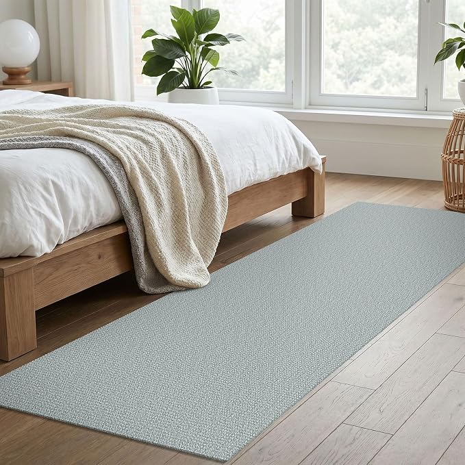 EARTHALL Washable Runner Rug 2x7 Ft Non Slip Runners for Hallways Cotton Rubber Backed Kitchen Runner Braided Indoor Floor Carpet Runners for Entryway, Hallway, Kitchen, Bedroom, Turquoise/Gray