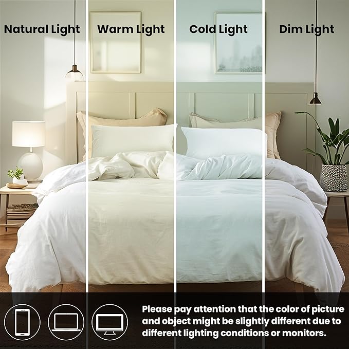 FALUCA French Linen Blend Duvet Cover Set 3Pcs King (104"x92") - Soft, Breathable, Cooling Farmhouse Bedding for Summer Hot Sleeper (King, White)
