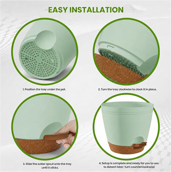 Utopia Home Self Watering Pots for Indoor Plants, Planters for Indoor Plants, Multi-Size Flowerpot, Set of 5 Plant Pots with Drainage & Reservoir, 6.8"/6.4"/5.9"/5.5"/4.9" (Olive Green)