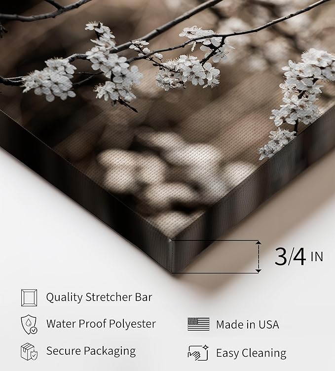 Monem Art Cherry Blossom Branch Photography Print - Moody Botanical Nature Art Poster - Wall Decor for Living Room, Bedroom or Office - 16x20 STRETCHED CANVAS Wall Art by Mareike Bohmer